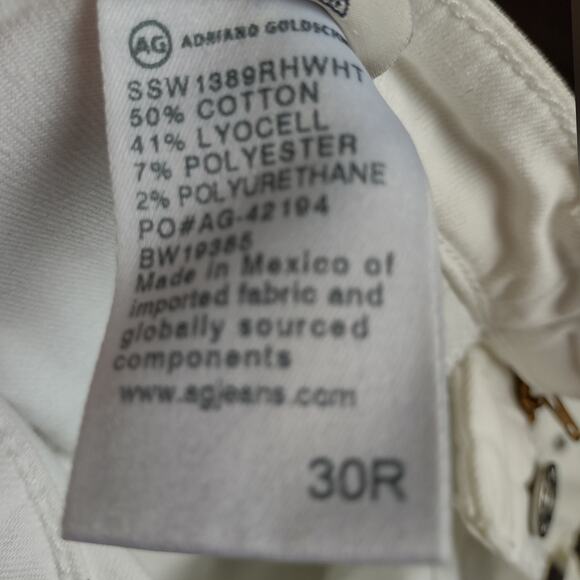 AG Adriano Goldschmied Legging Ankle Super Skinny Raw Hem White Jeans Sz 30 Flaw - Picture 5 of 16